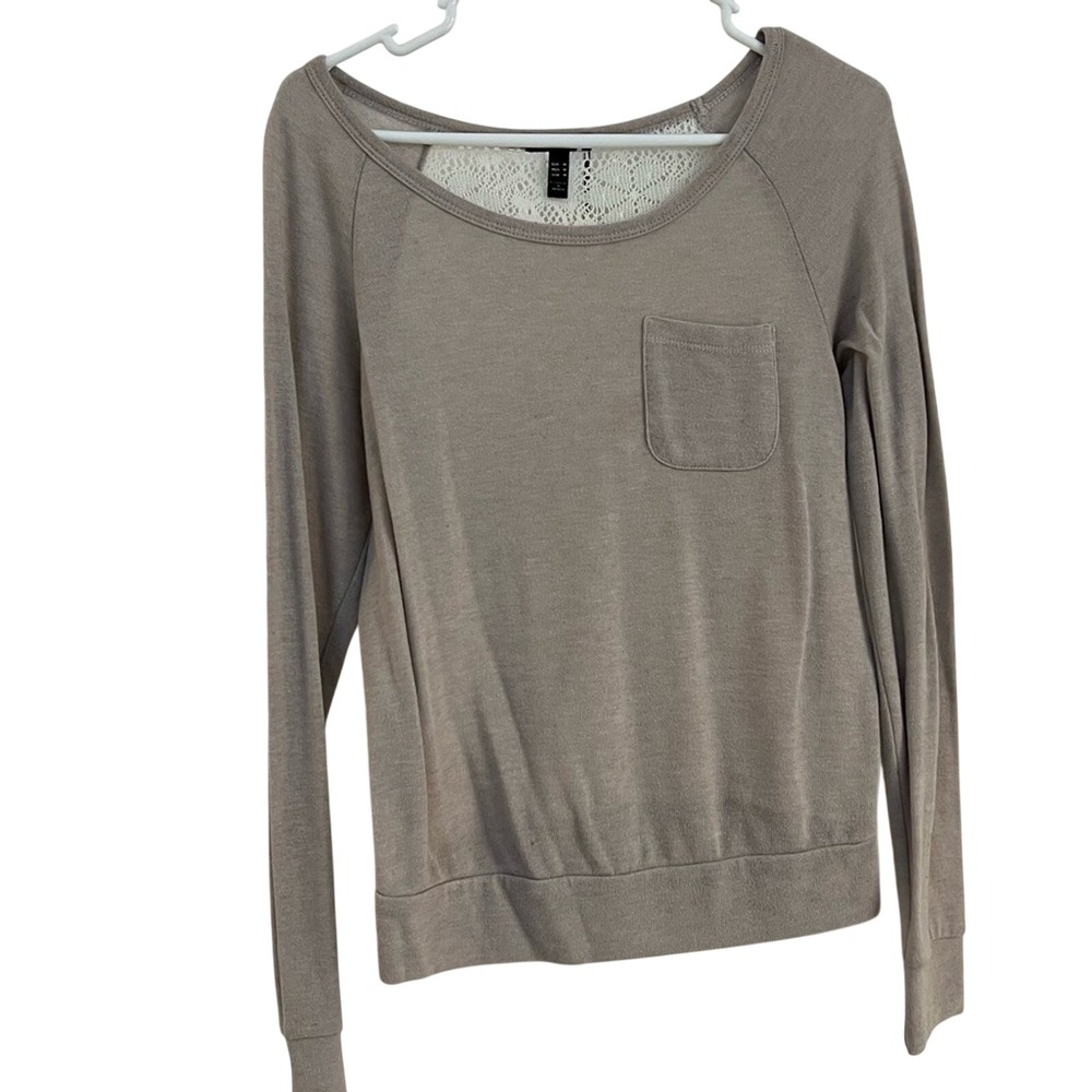 FANG Women's Crewneck Sweater Size Medium Top Back Lace Beige/Cream